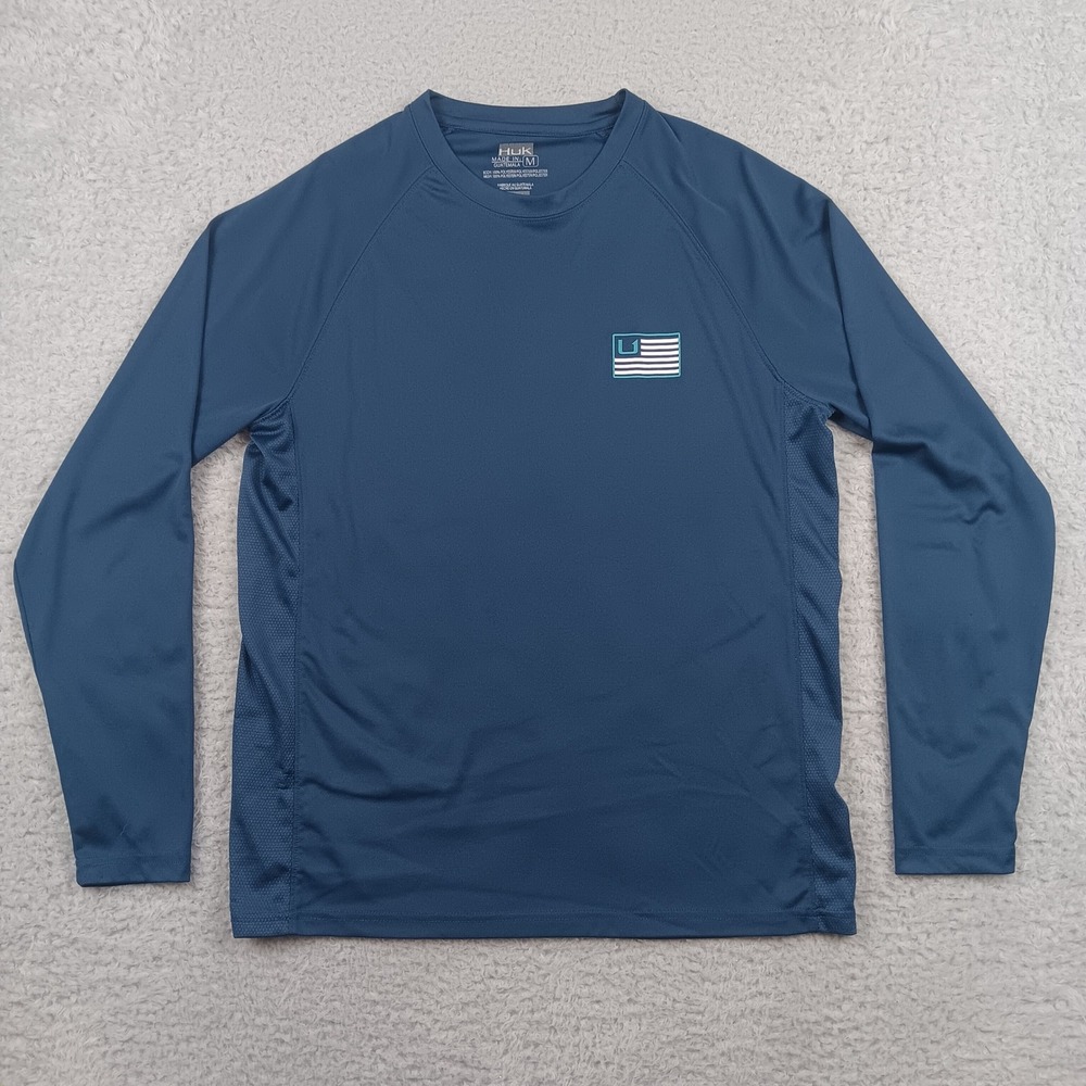 Huk Fishing Shirt Mens Medium Blue Long Sleeve Graphic Performance Tee